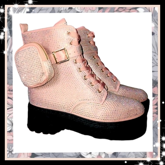 RHINESTONE ☆ CLUB STOMPS ☆ POUCH STRAP ☆ BLUSH LUG BOOTS ☆ NWT - Picture 1 of 12